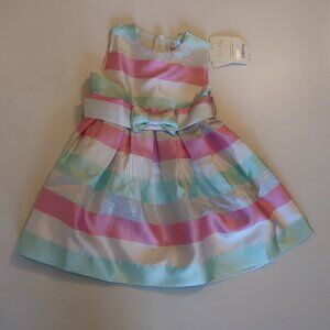 NWT Kids Girls Rachel Riley Pink Blue Silver Sparkle Stripe Party Dress 2Y *